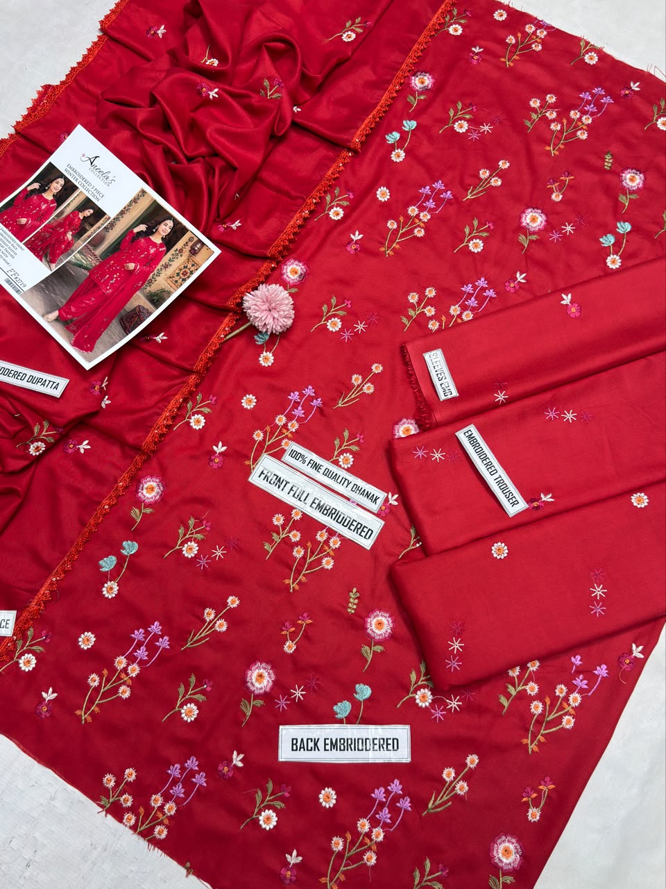 Aneelas 2719 Red Dhanak Heavy Embroidered Suit with Dupatta