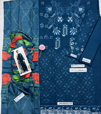 COCO 9068 Premium Dhanak Embroidered Suit with Wool Shawl