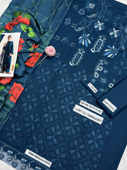 COCO 9068 Premium Dhanak Embroidered Suit with Wool Shawl