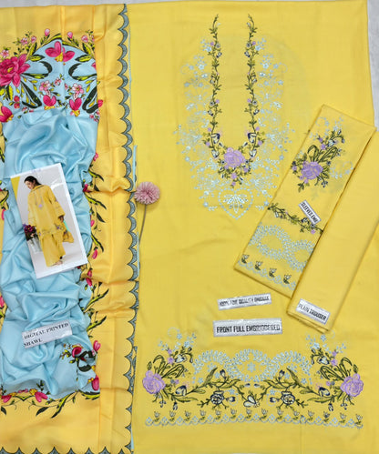 COCO 9048 Premium Dhanak Embroidered Suit with Wool Shawl