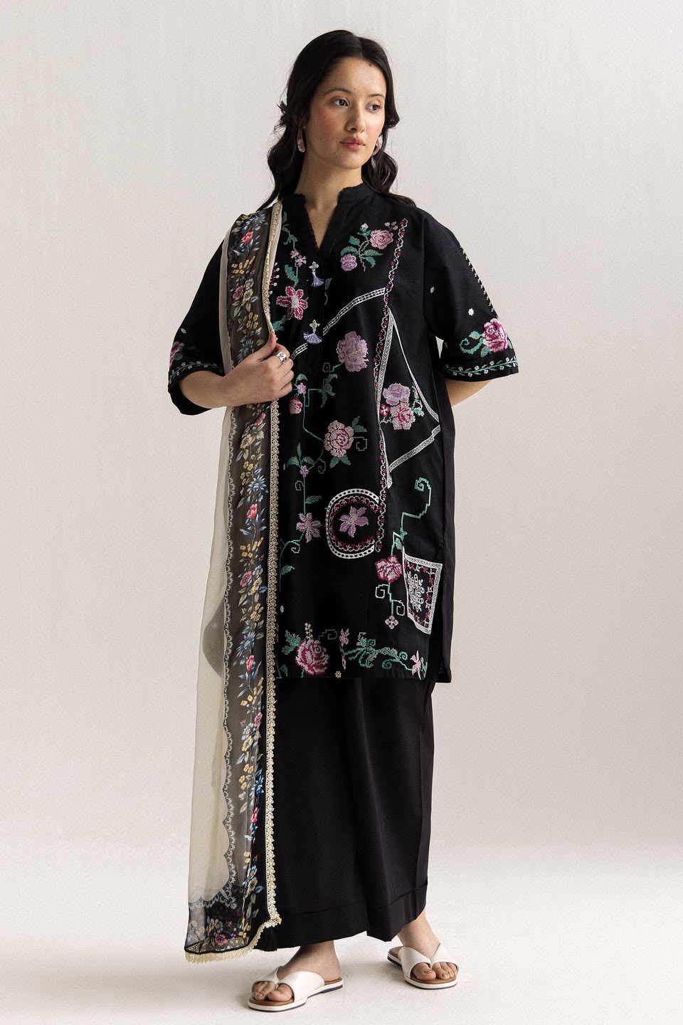 COCO 9065 Premium Dhanak Embroidered Suit with Wool Shawl