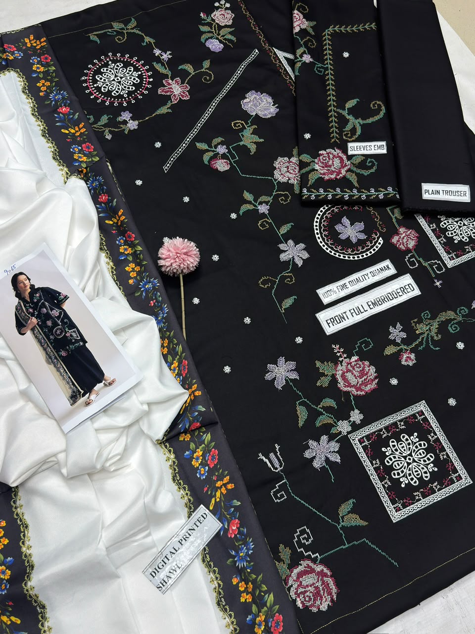 COCO 9065 Premium Dhanak Embroidered Suit with Wool Shawl