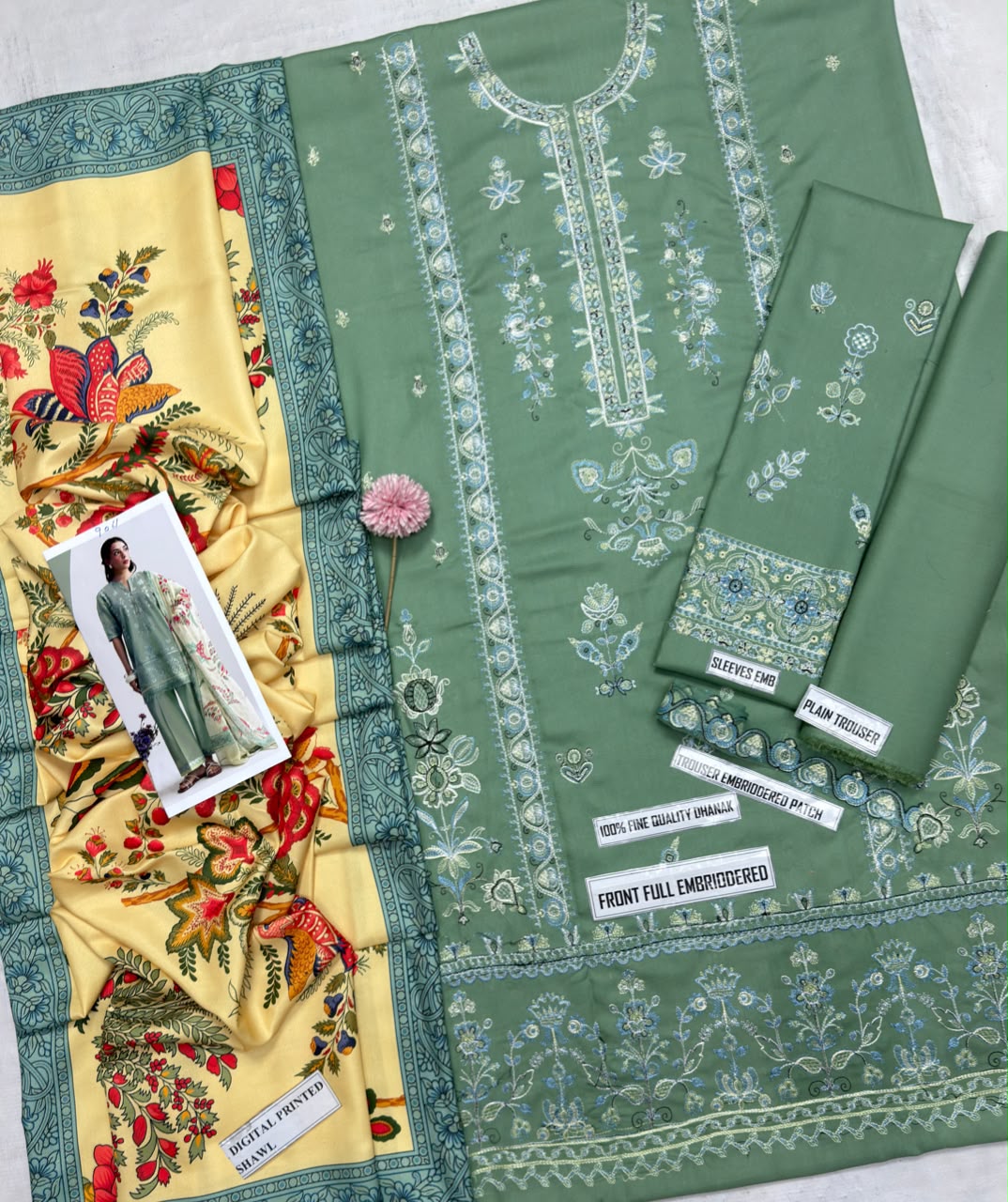 COCO 9061 Premium Dhanak Embroidered Suit with Wool Shawl