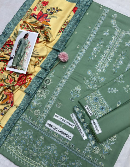 COCO 9061 Premium Dhanak Embroidered Suit with Wool Shawl