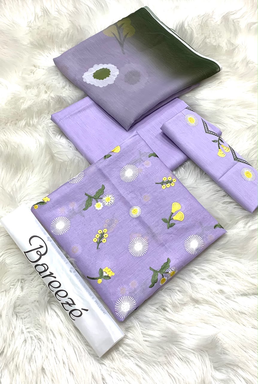 Bareeze Embroidery 3PC Lawn Suit Lavender Floral – model wearing full outfit