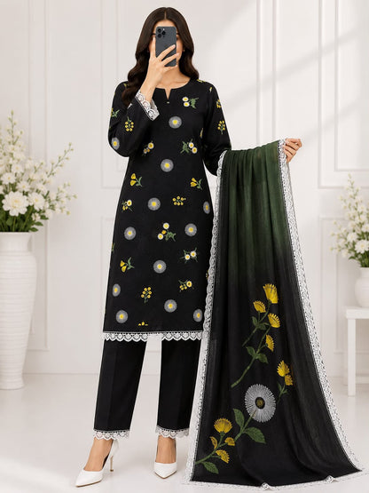 Bareeze Embroidery 3PC Lawn Suit Black Floral – model wearing full outfit