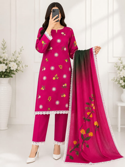 Bareeze Embroidery 3PC Lawn Suit Magenta Floral – model view