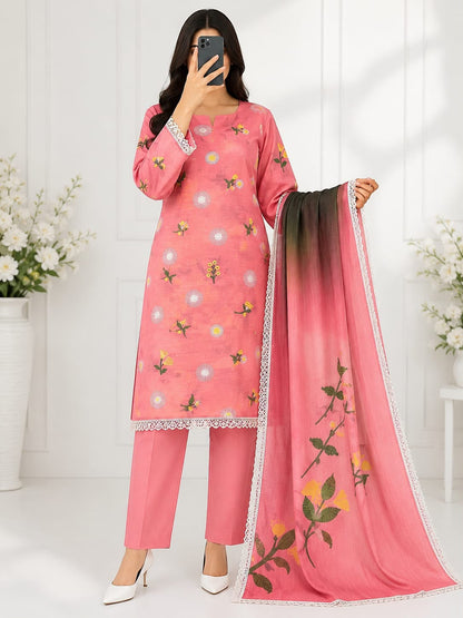 Bareeze Embroidery 3PC Lawn Suit Pink Floral – model view