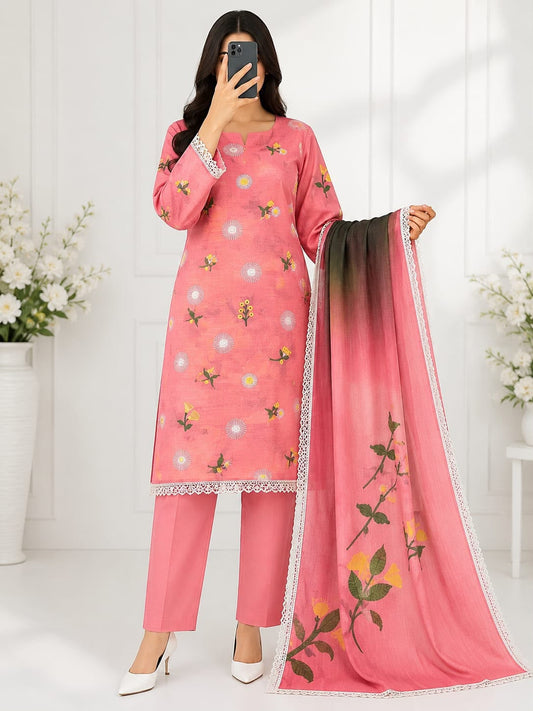 Bareeze Embroidery 3PC Lawn Suit Pink Floral – model view