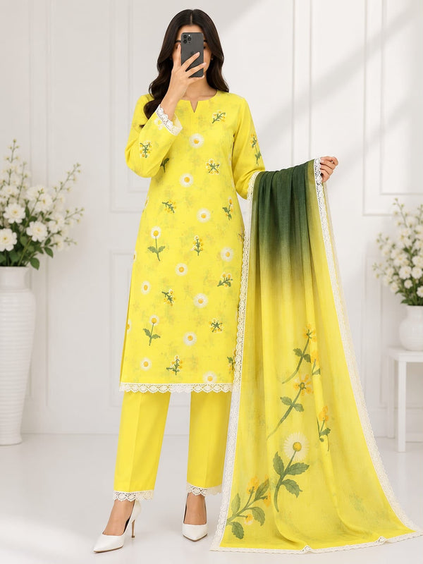Bareeze Embroidery 3PC Lawn Suit Lemon Floral – model view