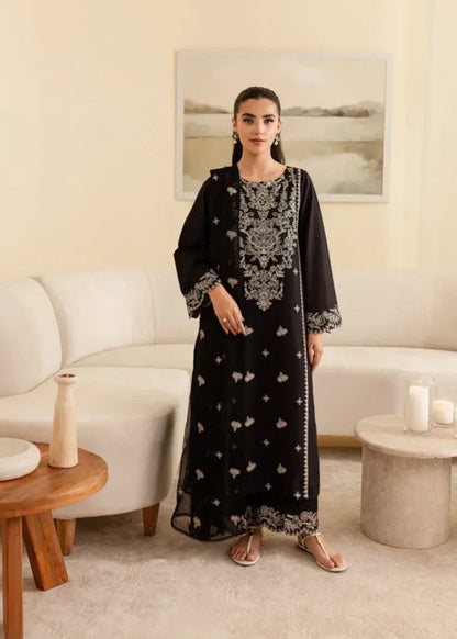 Bareeze Winter – Black embroidered Dhanak suit on mannequin at Bella's Creation store