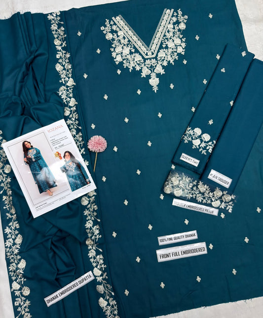Rozana FF 7626C Dhanak Embroidered Suit - Fabric Flat Lay Detail