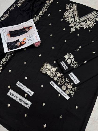 Rozana FF 7626B Black Embroidered Dhanak with Dupatta - Fabric Detail