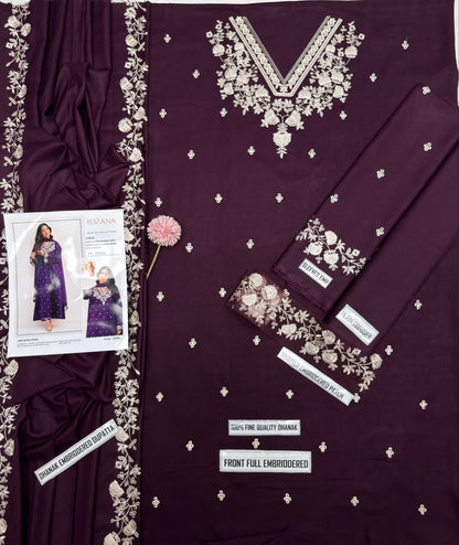Rozana FF 7626A Purple Dhanak Unstitched Suit - Fabric Flat Lay Detail