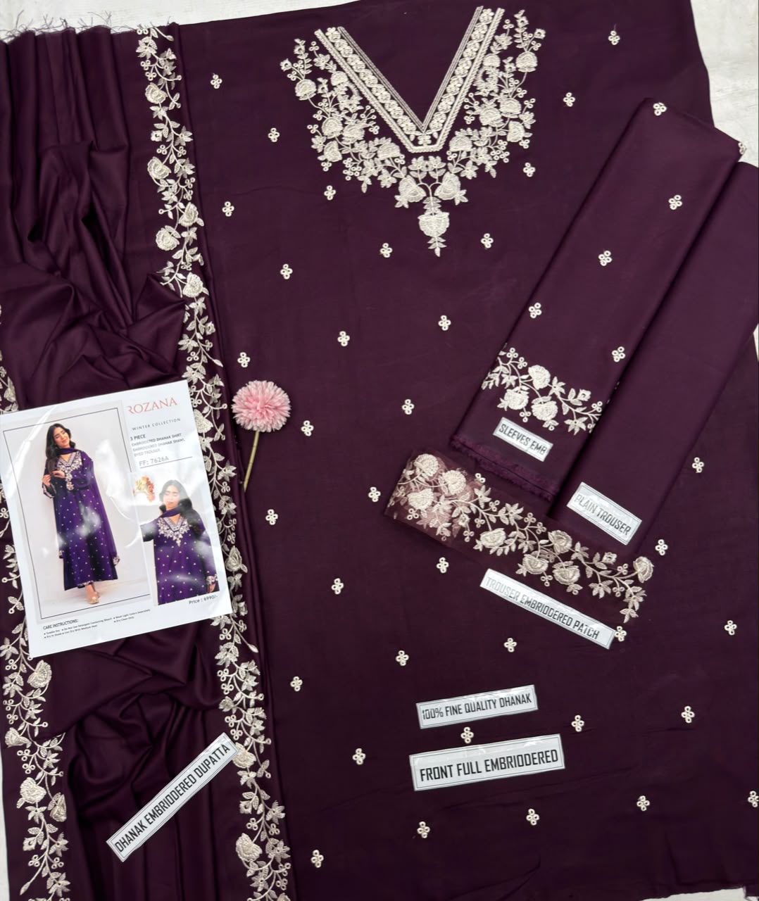 Rozana FF 7626A Purple Dhanak Front Full Embroidered Winter Collection