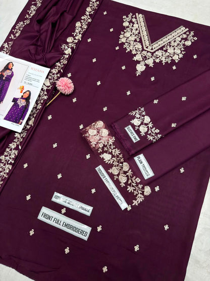 Rozana FF 7626A Purple Embroidered Dhanak with Dupatta - Fabric Detail