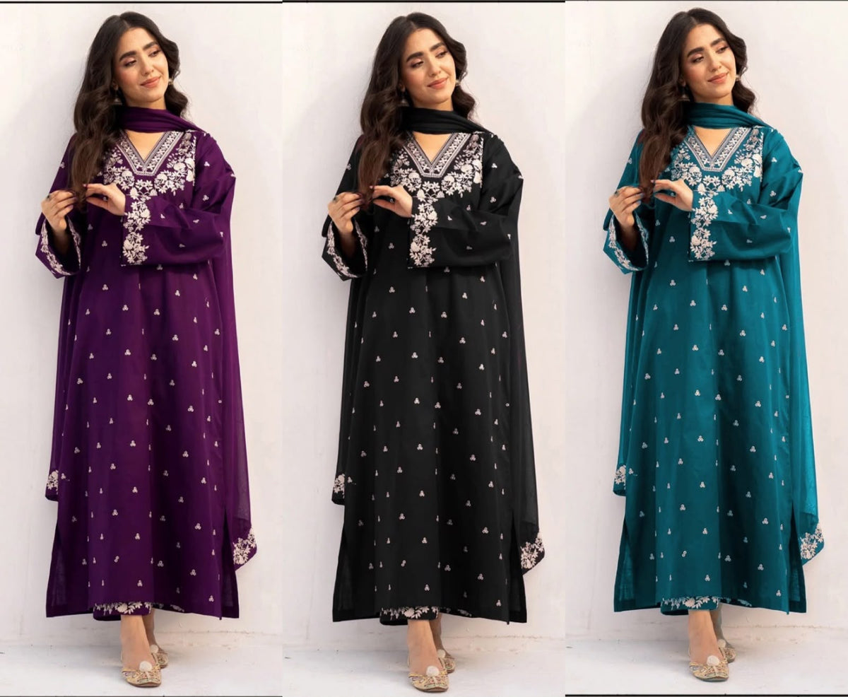 Rozana Embroidered Dhanak 3-Piece Winter Collection - FF 7626A