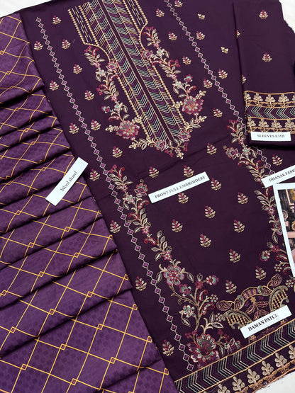 Asim Jofa 1306 Airjet Dhanak 3-Piece - Daman Patch and Sleeves Embroidery close-up
