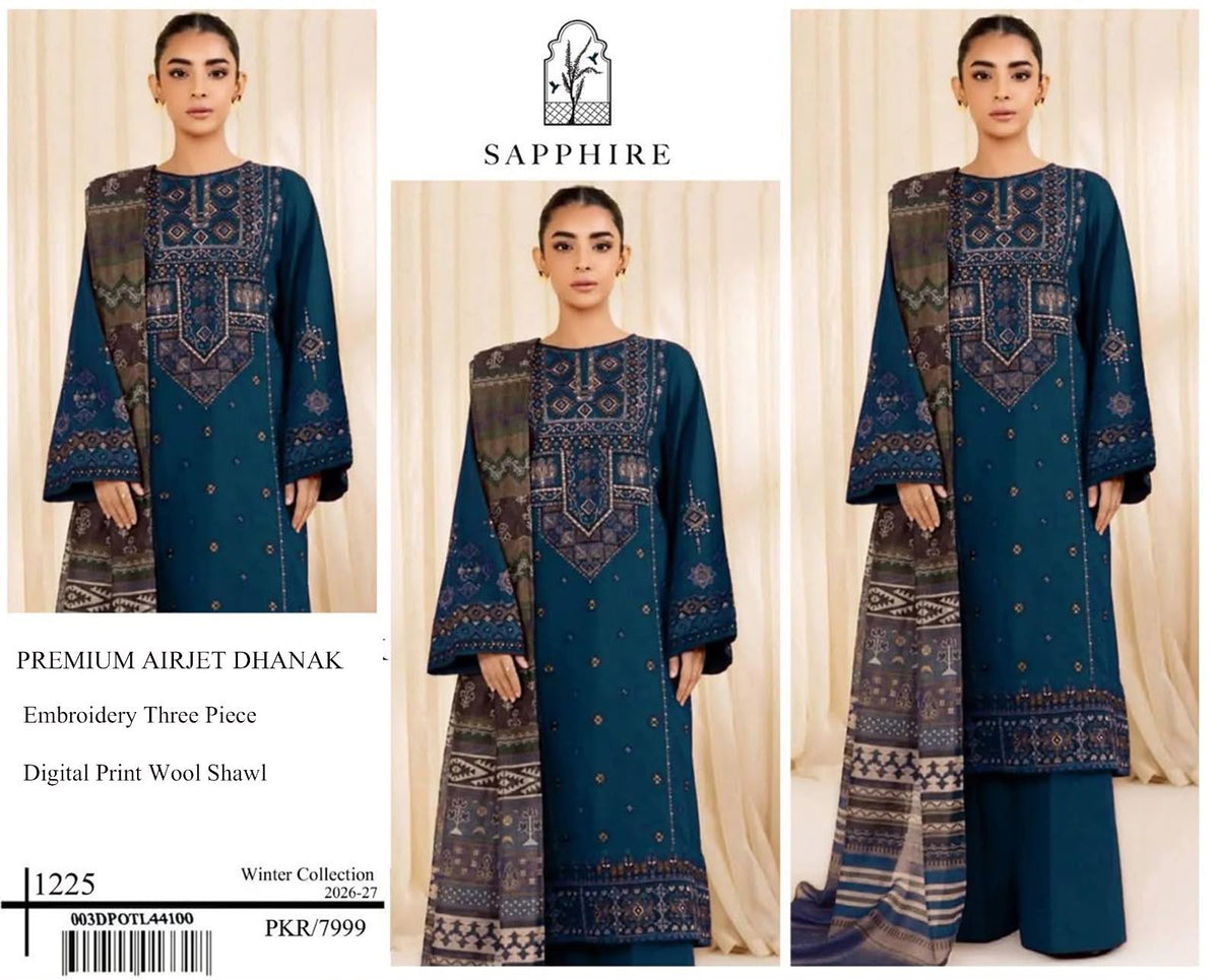 Sapphire 1225 Premium Airjet Dhanak 3-Piece Winter Collection 2026-27 - Model Shot