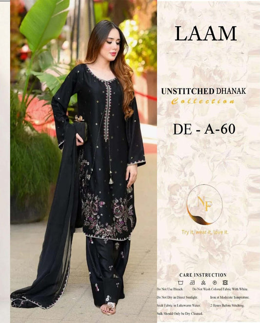 Laam D#A60 Premium Pure Dhanak Embroidered Suit - Model View