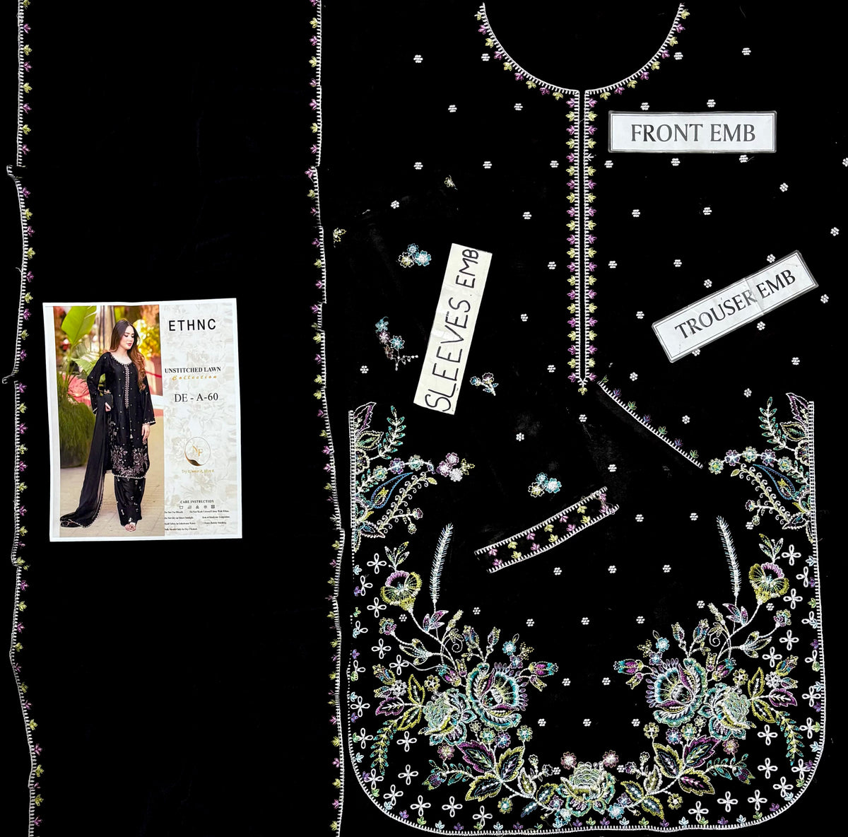 Laam D#A60 Dhanak Fabric Flat Lay with Labels