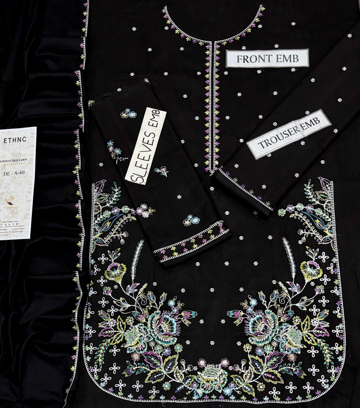 Laam D#A60 Dhanak Fabric Detail - Front & Daman Embroidery