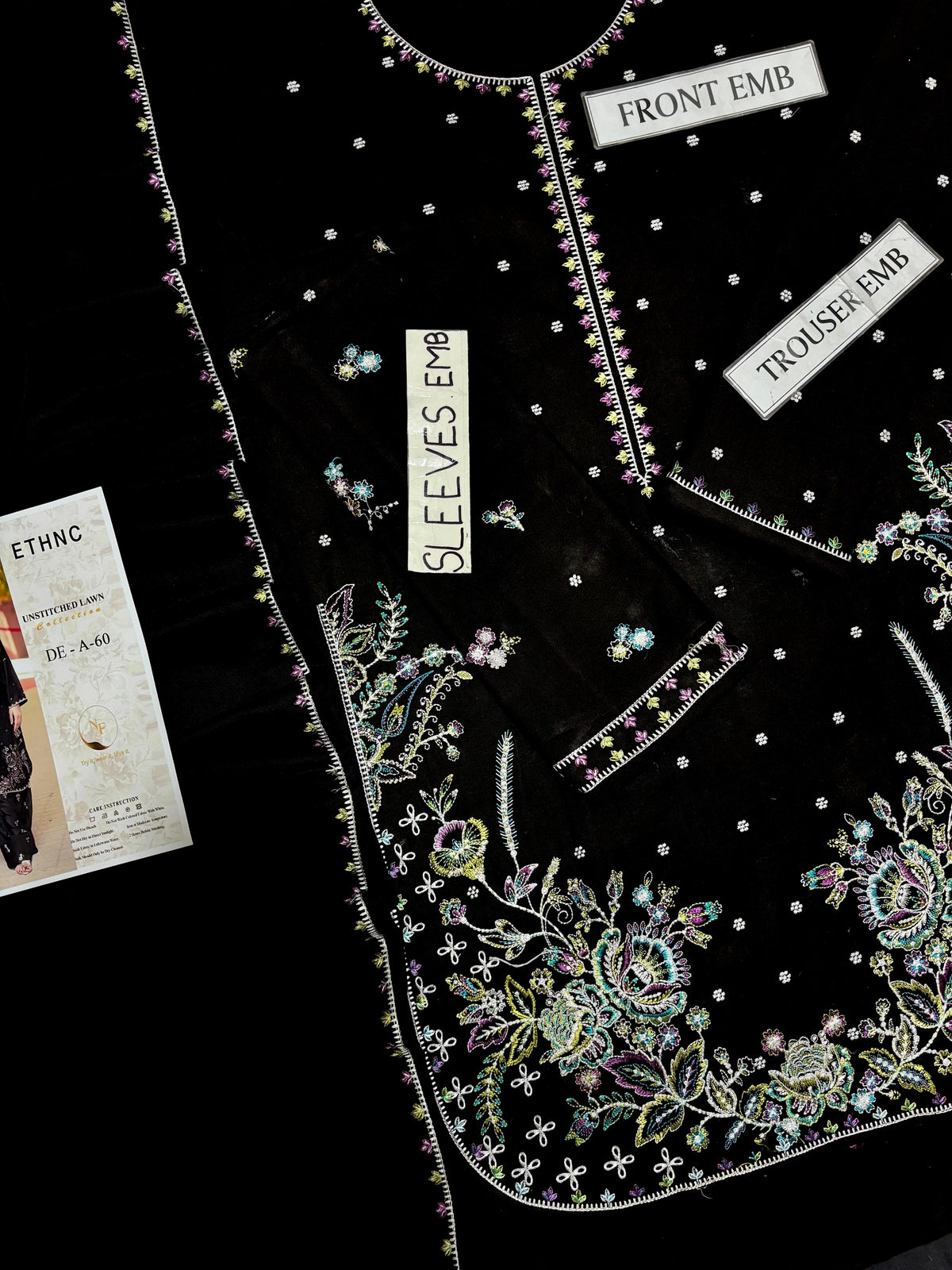 Laam D#A60 Dhanak Fabric Detail - Front EMB Close Up
