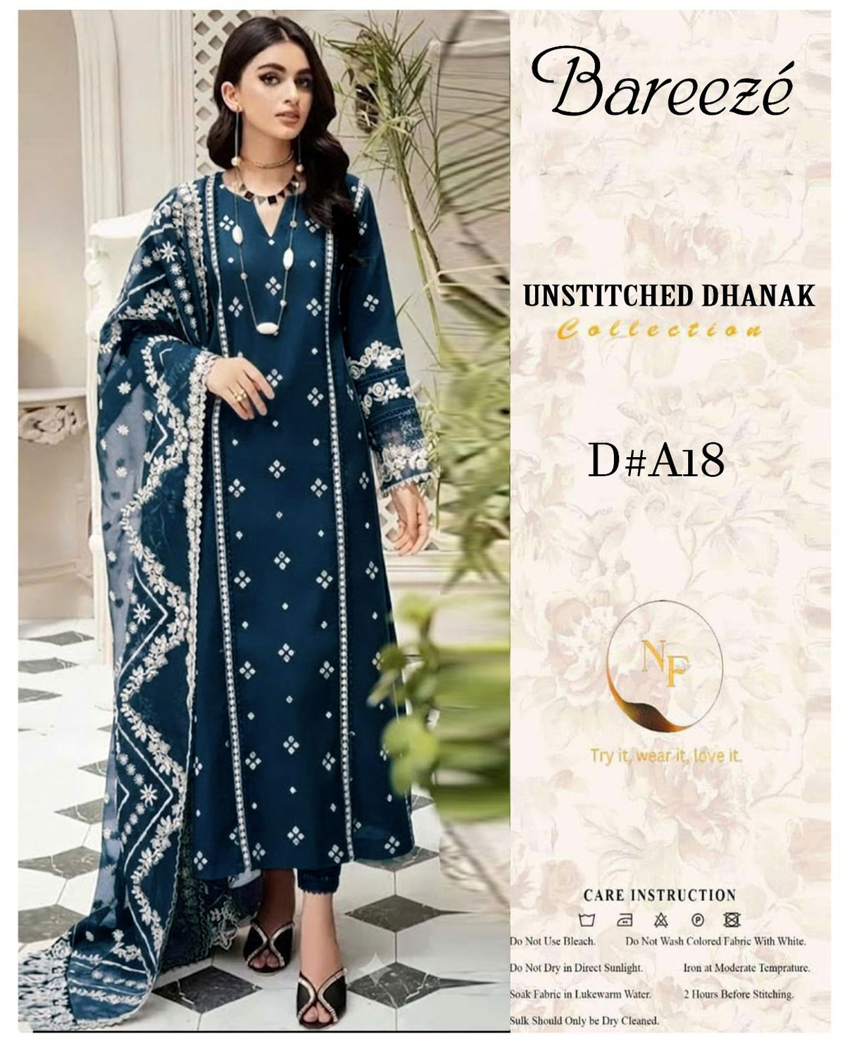 Bareeze D#A18 Premium Pure Dhanak Embroidered Suit - Model View