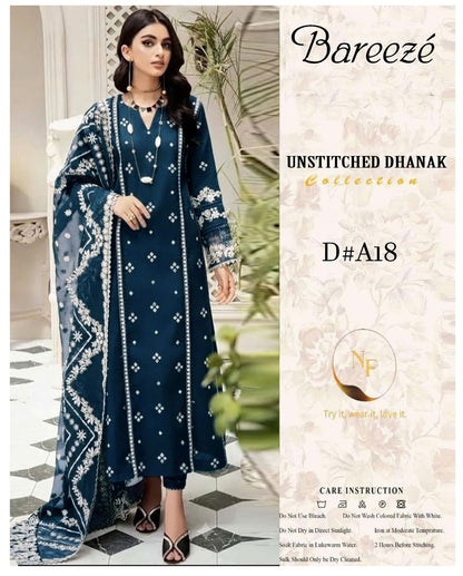 Bareeze D#A18 Premium Pure Dhanak Embroidered Suit - Model View