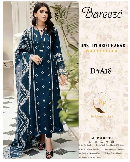 Bareeze D#A18 Premium Pure Dhanak Embroidered Suit - Model View