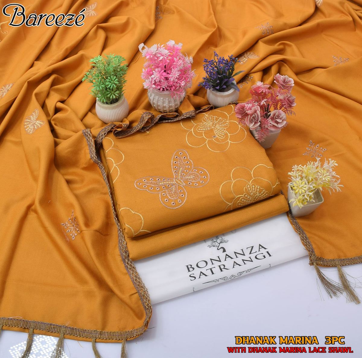 Bonanza Satrangi Dhanak Marina 3PC Embroidered Suit with Shawl