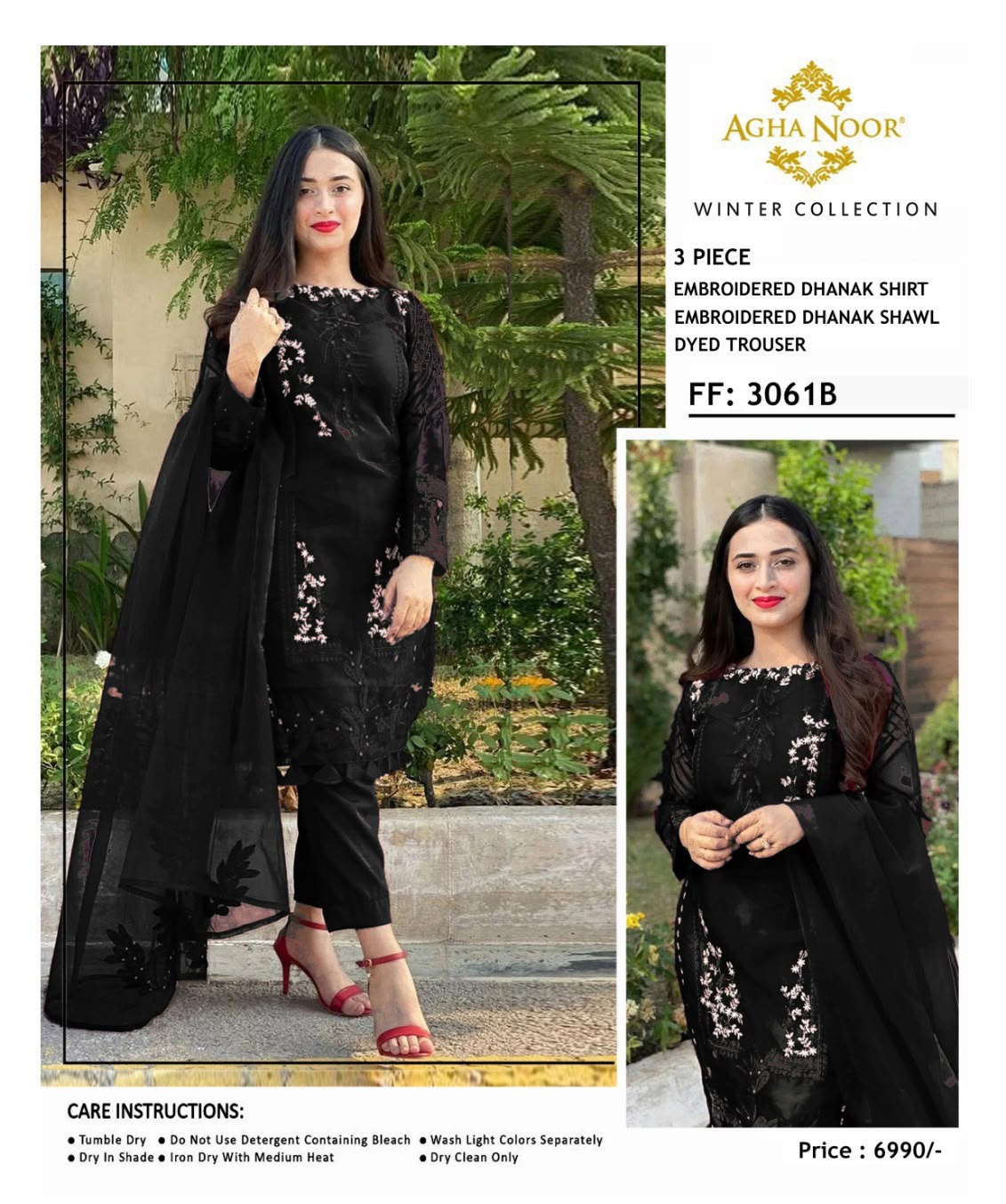 Agha Noor Winter Collection FF-3061C – 3PC Embroidered Dhanak Suit (Dark Green)