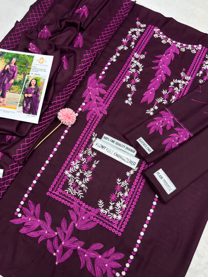 Agha Noor Winter Collection FF-3061C – 3PC Embroidered Dhanak Suit (Dark Green)