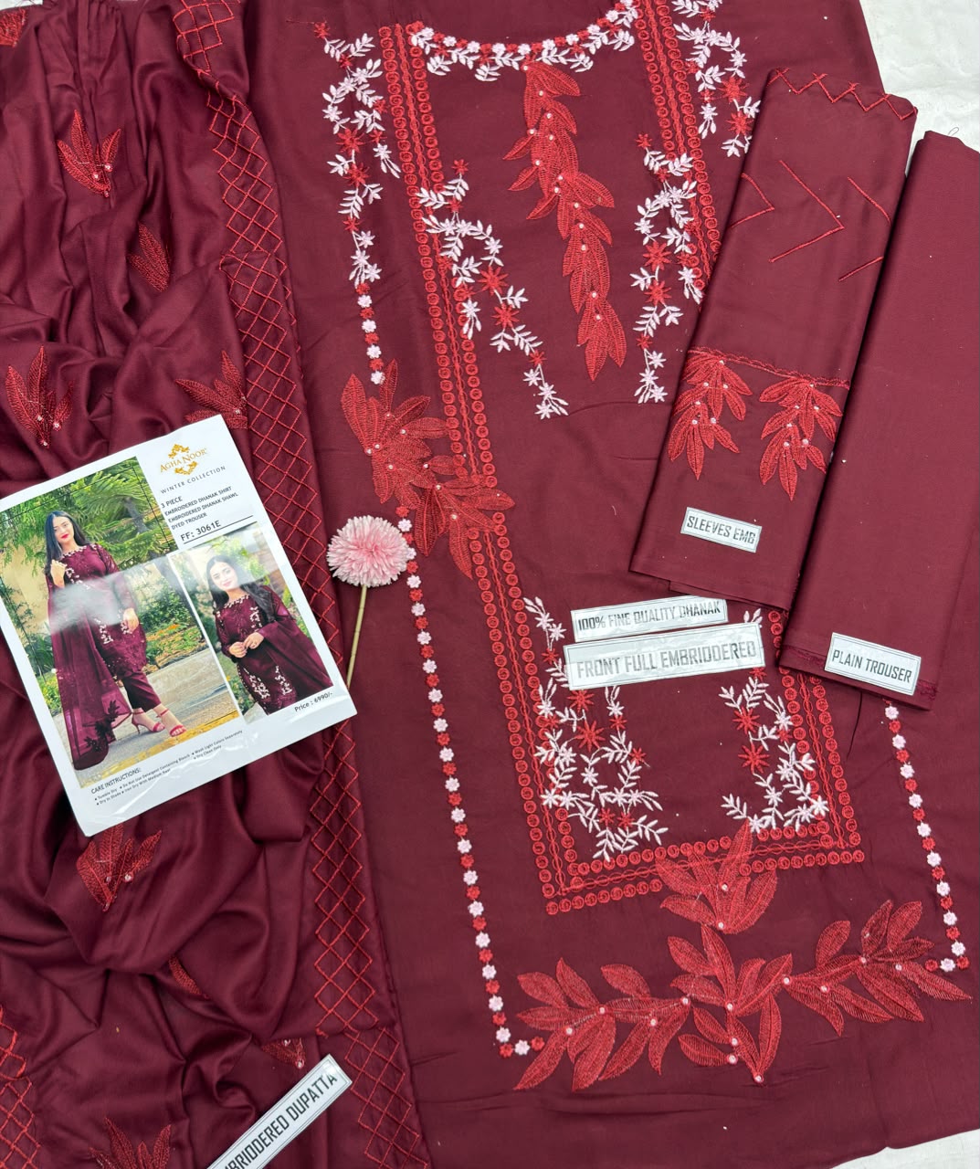 Agha Noor Winter Collection FF-3061C – 3PC Embroidered Dhanak Suit (Dark Green)