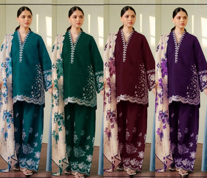 Zara Shahjahan FF-7627C Embroidered Dhanak 3-Piece Winter Collection