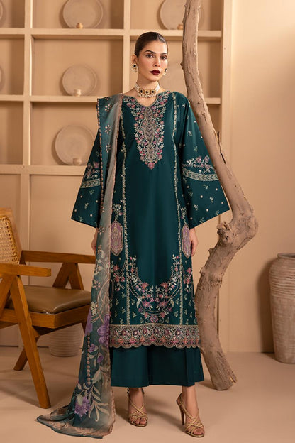 Batik Premium Dhanak Collection DE-417 – 3PC Embroidered Suit (Dark Green)