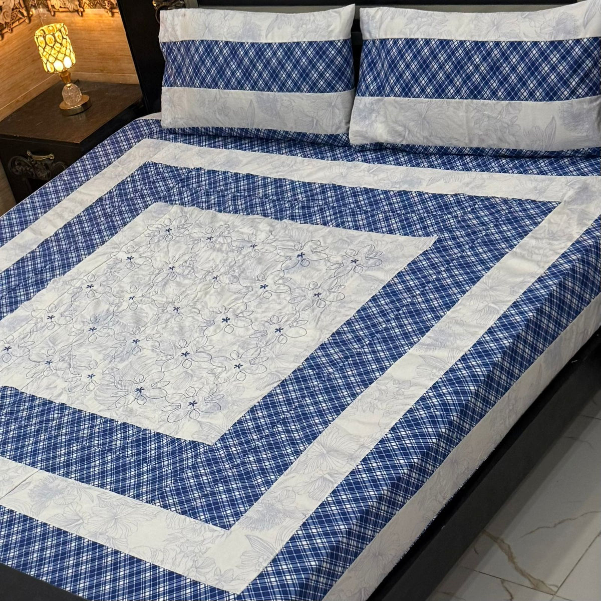 King Size Patchwork Embroidered Bedsheet – Export Quality Cotton