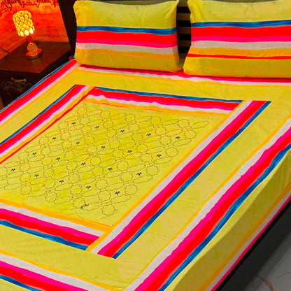 King Size Patchwork Embroidered Bedsheet – Export Quality Cotton