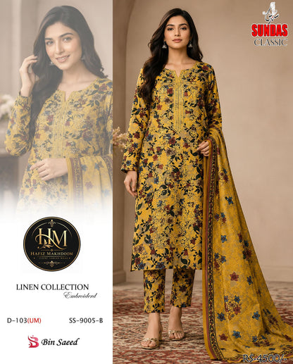 Linen Neck Embroidery Collection 2026 | Printed Dupatta & Trouser