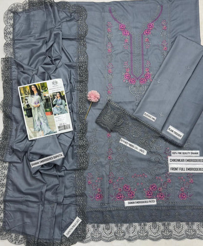 Mushq Winter Collection FF-3086 | 3-Piece Chikenkari Embroidered Dhanak Suit