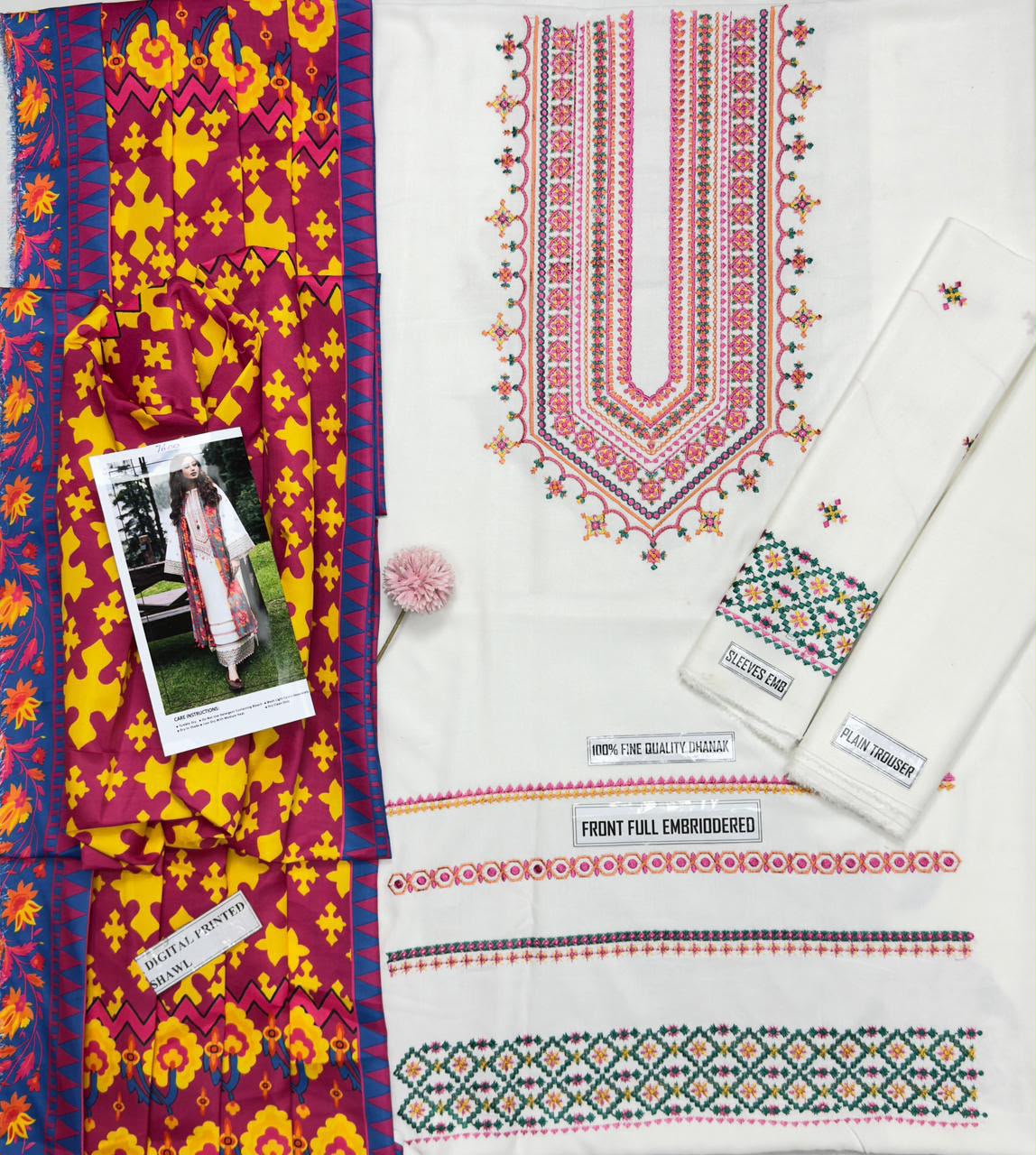 SAPHIRE 7600 Premium Airjet Dhanak Suit with Digital Print Wool Shawl