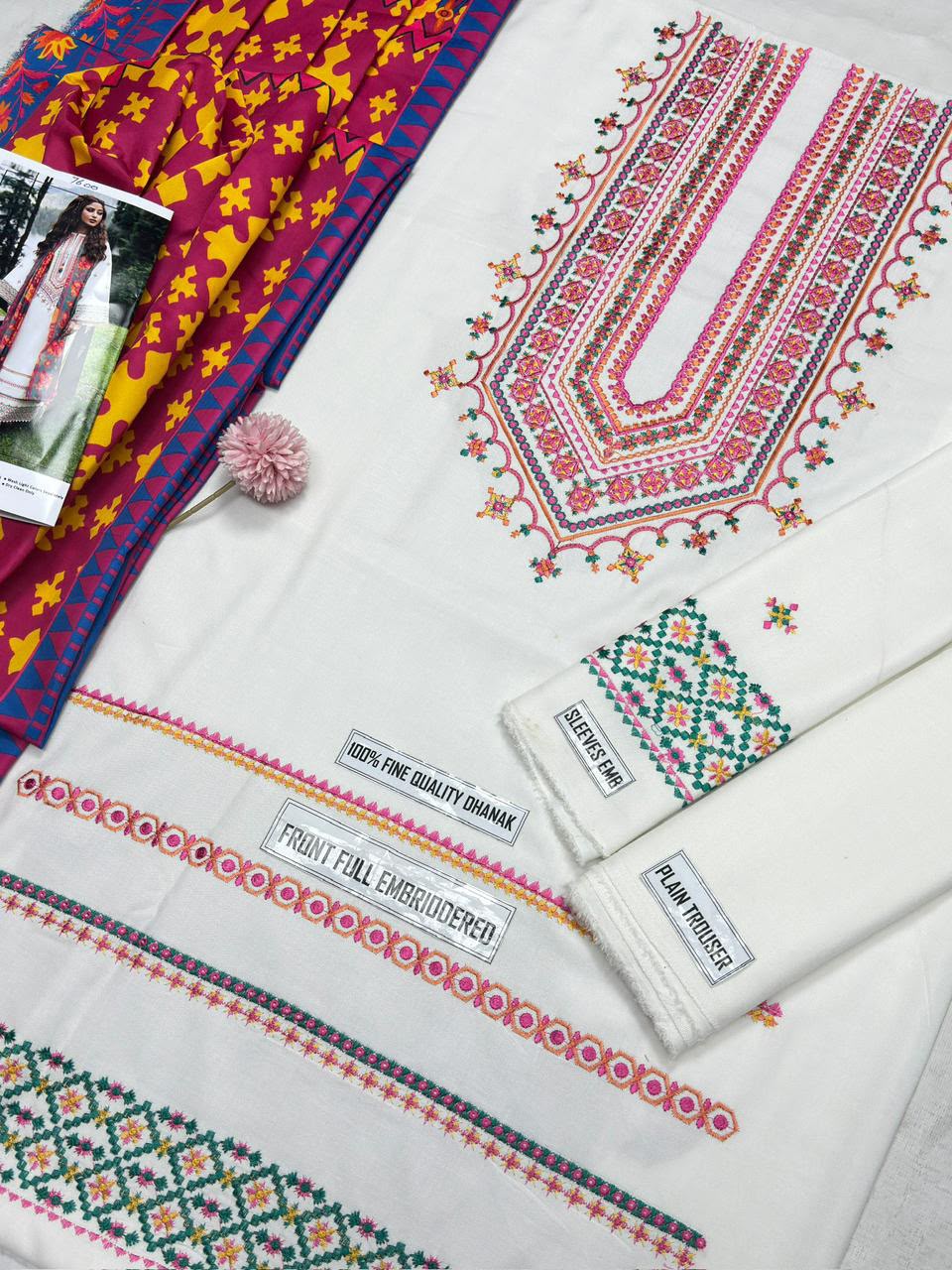 SAPHIRE 7600 Premium Airjet Dhanak Suit with Digital Print Wool Shawl