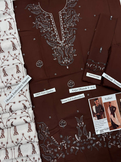 RajBari 1223 Brown Embroidered Airjet Dhanak 3-Piece Suit with Shawl