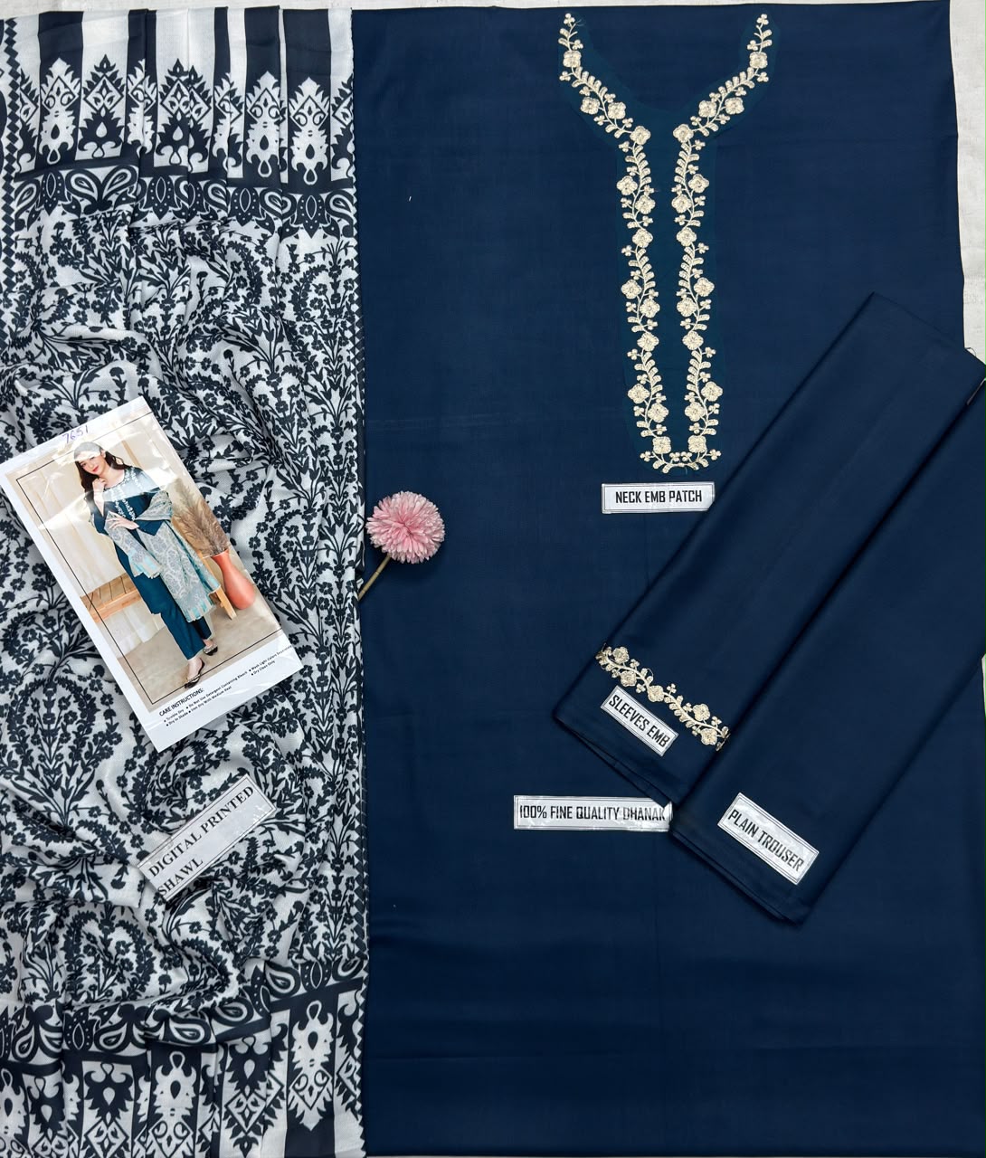 Asling 7651 Best Quality Dhanak Embroidered 3-Piece Suit with Digital Print Wool Shawl