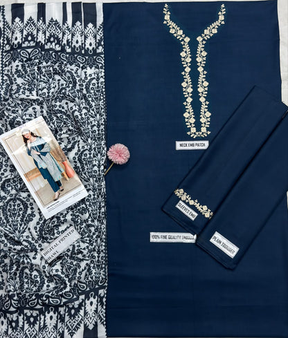 Asling 7651 Best Quality Dhanak Embroidered 3-Piece Suit with Digital Print Wool Shawl