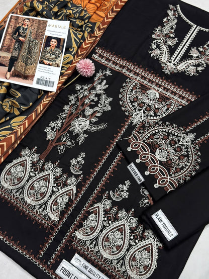 Maria B 418 Embroidered Airjet Dhanak 3-Piece Winter Suit