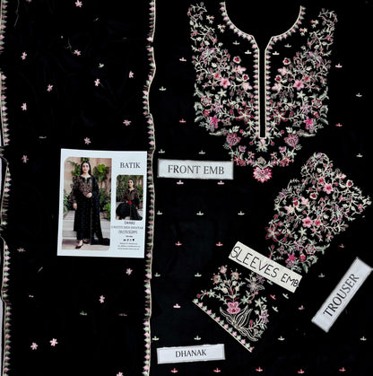 Batik Premium Dhanak Embroidered 3-Piece Suit A-82 - Black