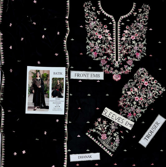 Batik Premium Dhanak Embroidered 3-Piece Suit A-82 - Black