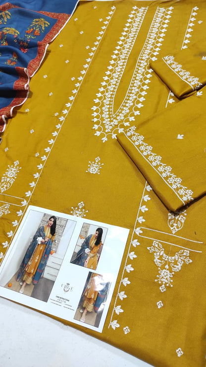 Urgu Premium Dhanak 3PC Embroidered Suit with Wool Shawl