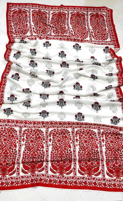 Zava Premium Red Dhanak 3PC Embroidered Suit with Wool Shawl
